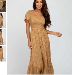 Pinkblush Mustard Floral Smocked Maxi Dress